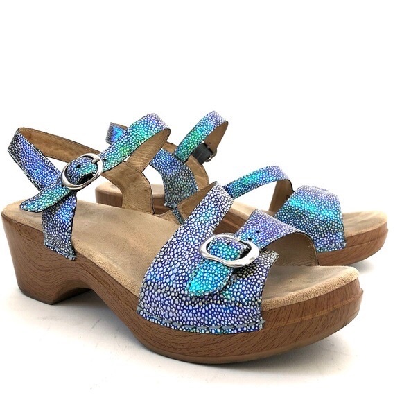 Dansko Shoes - EUC DANSKO Sandi Iridescent Stingray Leather Strappy Clog Sandals